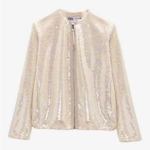 Zara sequin bomber cream